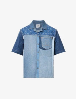 Marine Serre Patchwork-panel Contrast-stitching Regular-fit Upcycled-denim Shirt