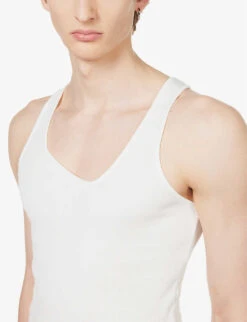 Y-neck Textured-weave Regular-fit Cotton Vest -Gentlemen Style Shop R04144204 WHITE ALT04