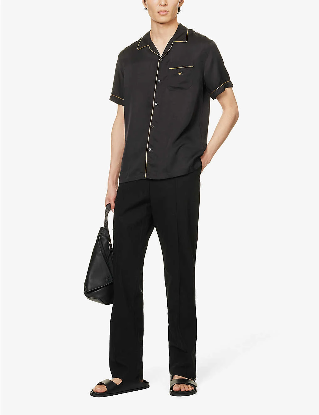Emporio Armani Brand-embroidered Metallic-piping Woven Shirt 4 Emporio Armani Brand-embroidered Metallic-piping Woven Shirt - Image 2