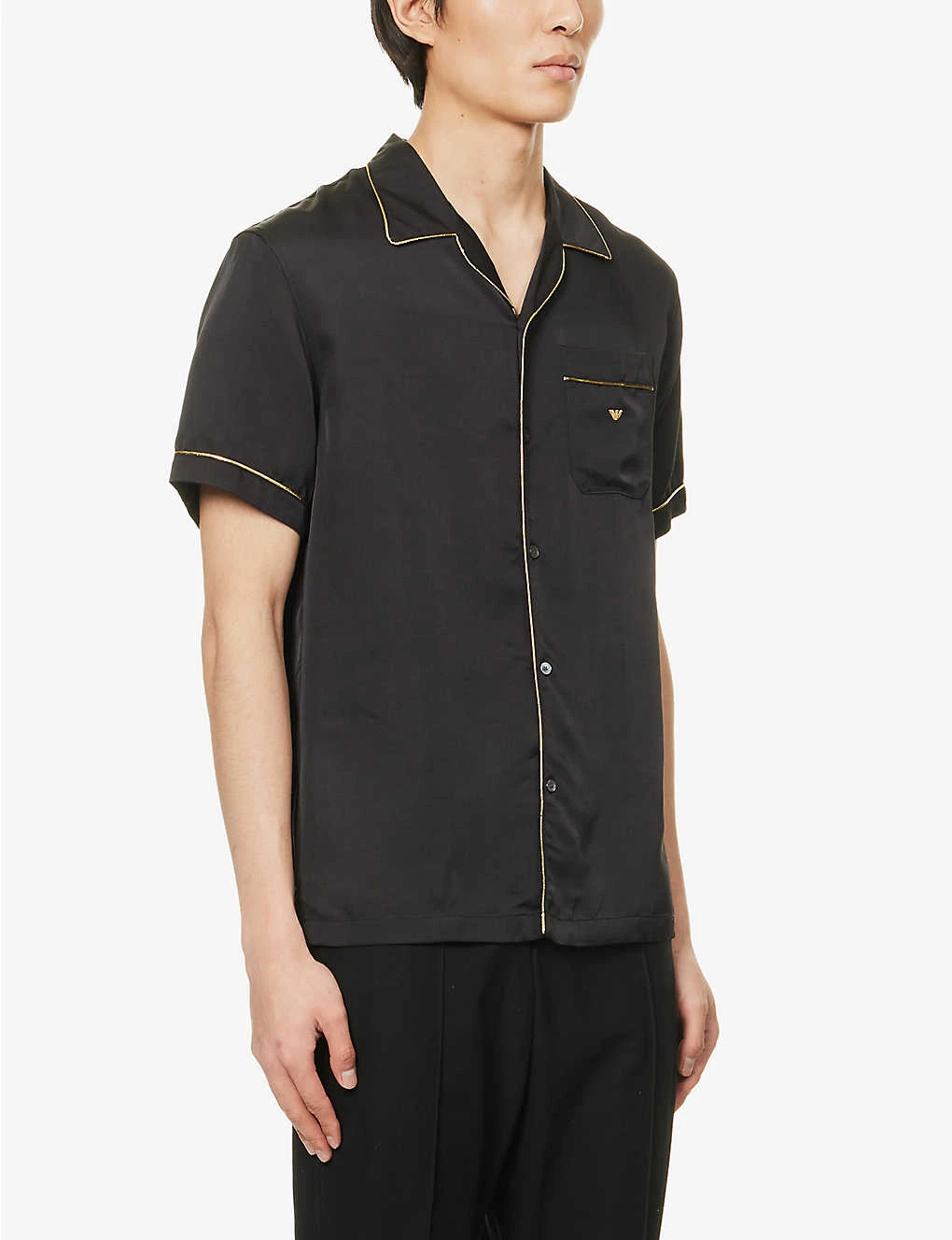 Emporio Armani Brand-embroidered Metallic-piping Woven Shirt 5 Emporio Armani Brand-embroidered Metallic-piping Woven Shirt - Image 3