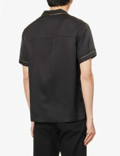 Emporio Armani Brand-embroidered Metallic-piping Woven Shirt 10 Emporio Armani Brand-embroidered Metallic-piping Woven Shirt -Gentlemen Style Shop R04145210 NERO ALT03