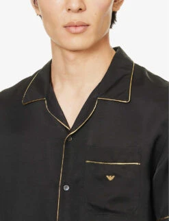 Emporio Armani Brand-embroidered Metallic-piping Woven Shirt 11 Emporio Armani Brand-embroidered Metallic-piping Woven Shirt -Gentlemen Style Shop R04145210 NERO ALT04