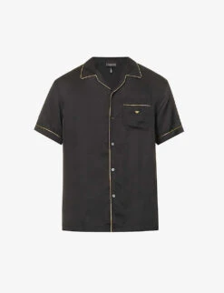 Emporio Armani Brand-embroidered Metallic-piping Woven Shirt