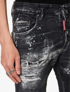 DSQUARED2 Skater Paint-print Slim-fit Stretch-cotton Blend Denim Jeans 14 DSQUARED2 Skater Paint-print Slim-fit Stretch-cotton Blend Denim Jeans -Gentlemen Style Shop R04145485 BLACK ALT05