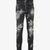 DSQUARED2 Skater Paint-print Slim-fit Stretch-cotton Blend Denim Jeans -Gentlemen Style Shop R04145485 BLACK M