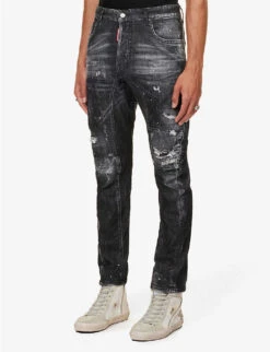 DSQUARED2 Distressed Tapered-leg Mid-rise Stretch-denim Jeans -Gentlemen Style Shop R04145493 BLACK ALT02
