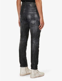 DSQUARED2 Distressed Tapered-leg Mid-rise Stretch-denim Jeans -Gentlemen Style Shop R04145493 BLACK ALT03