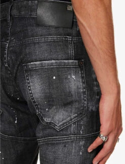DSQUARED2 Distressed Tapered-leg Mid-rise Stretch-denim Jeans -Gentlemen Style Shop R04145493 BLACK ALT04