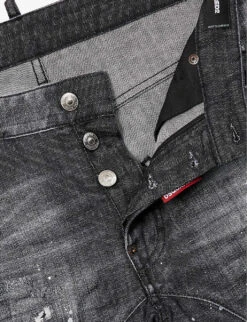 DSQUARED2 Distressed Tapered-leg Mid-rise Stretch-denim Jeans -Gentlemen Style Shop R04145493 BLACK ALT05