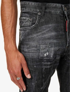DSQUARED2 Distressed Tapered-leg Mid-rise Stretch-denim Jeans -Gentlemen Style Shop R04145493 BLACK ALT06