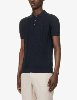 Oscar Jacobson Bard Cable-knit Cotton-knit Polo Shirt 9 Oscar Jacobson Bard Cable-knit Cotton-knit Polo Shirt -Gentlemen Style Shop R04145846 NAVYSEA ALT02