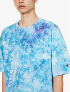 Champion Tie-dye Brand-appliqué Cotton-jersey T-shirt -Gentlemen Style Shop R04147793 RAWBLUE ALT04