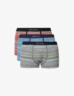 PAUL SMITH Pack Of Three Stripe Stretch Organic-cotton Trunks