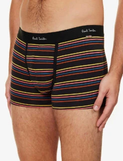 PAUL SMITH Striped Mid-rise Organic Stretch-cotton Trunks -Gentlemen Style Shop R04148429 BLACKS ALT03