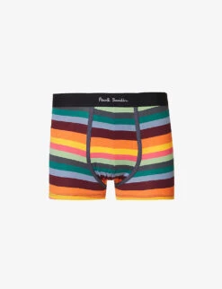 PAUL SMITH Striped Logo-waistband Low-rise Stretch-organic-cotton Trunks