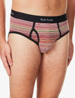 PAUL SMITH Striped Logo-waistband Stretch-organic-cotton Briefs -Gentlemen Style Shop R04148436 MULTICOLOUR ALT03