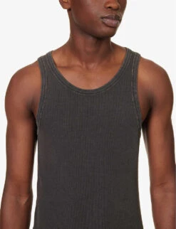 Ribbed-weave Faded Organic Stretch-cotton Top -Gentlemen Style Shop R04149478 WASHEDBLACK ALT04