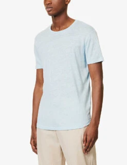 ORLEBAR BROWN Crewneck Short-sleeved Linen T-shirt -Gentlemen Style Shop R04150100 ISLANDSKY ALT02