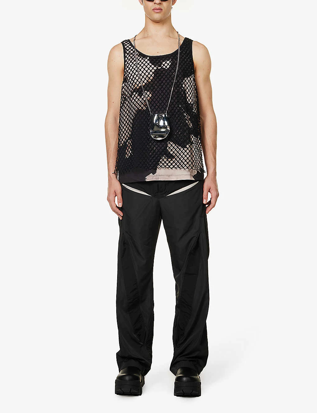 Technical Printed Mesh-overlay Relaxed-fit Stretch-woven Top 4 Technical Printed Mesh-overlay Relaxed-fit Stretch-woven Top - Image 2