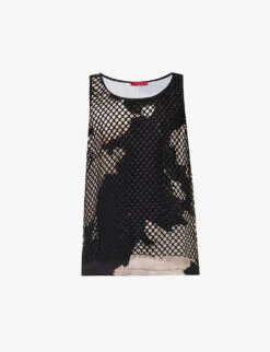 Technical Printed Mesh-overlay Relaxed-fit Stretch-woven Top