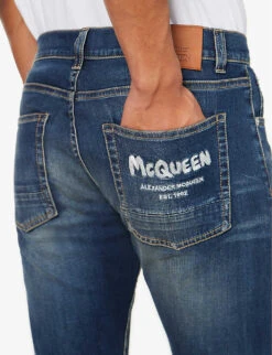 Alexander McQueen Graffiti Brand-embroidered Tapered-leg Regular-fit Stretch-denim Jeans 11 Alexander McQueen Graffiti Brand-embroidered Tapered-leg Regular-fit Stretch-denim Jeans -Gentlemen Style Shop R04153535 BLUEWASHED ALT04