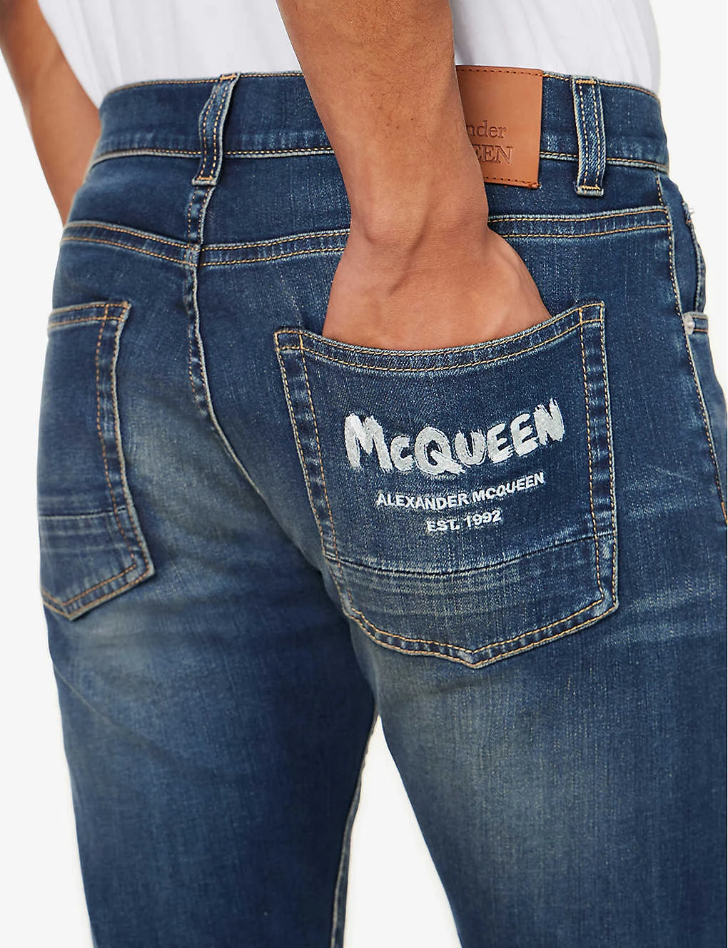 Alexander McQueen Graffiti Brand-embroidered Tapered-leg Regular-fit Stretch-denim Jeans 7 Alexander McQueen Graffiti Brand-embroidered Tapered-leg Regular-fit Stretch-denim Jeans - Image 5