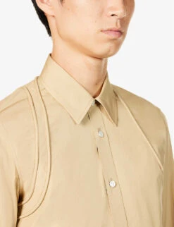 Alexander McQueen Harness Pleated-cuffs Slim-fit Cotton-poplin Shirt -Gentlemen Style Shop R04153541 BEIGE ALT04