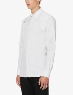 Alexander McQueen Harness Pleated-panel Slim-fit Cotton-poplin Shirt -Gentlemen Style Shop R04153542 WHITE ALT02