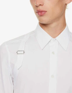 Alexander McQueen Harness Pleated-panel Slim-fit Cotton-poplin Shirt -Gentlemen Style Shop R04153542 WHITE ALT04