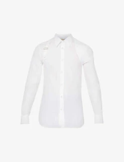 Alexander McQueen Harness Pleated-panel Slim-fit Cotton-poplin Shirt