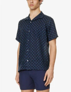 Milan 19 Medallion-print Linen Shirt -Gentlemen Style Shop R04155225 NAVY ALT02