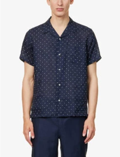 Milan 22 Cross-print Linen Shirt -Gentlemen Style Shop R04155313 NAVY ALT02