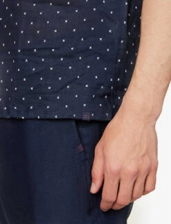 Milan 22 Cross-print Linen Shirt -Gentlemen Style Shop R04155313 NAVY ALT04