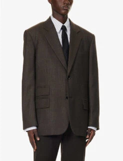 Bottega Veneta Notched-lapel Single-breasted Relaxed-fit Wool Blazer -Gentlemen Style Shop R04157979 BROWNREDBLUE ALT02