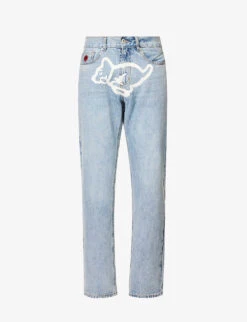 Running Puppy Brand-print Straight-leg Jeans