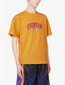 Brick Brand-print Cotton-jersey T-shirt -Gentlemen Style Shop R04158129 ORANGE ALT02