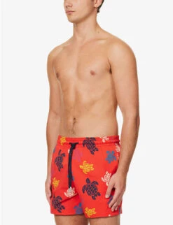 Vilebrequin Turtle-print Stretch-recycled-polyamide Swim Shorts -Gentlemen Style Shop R04159186 COQUELICOT ALT02