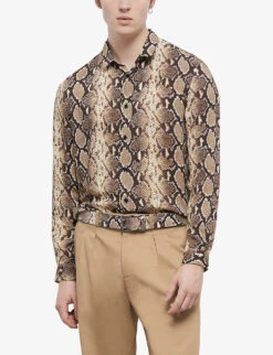 THE KOOPLES Snakeskin-print Straight-fit Woven Shirt 9 THE KOOPLES Snakeskin-print Straight-fit Woven Shirt -Gentlemen Style Shop R04159888 BEI01 ALT02