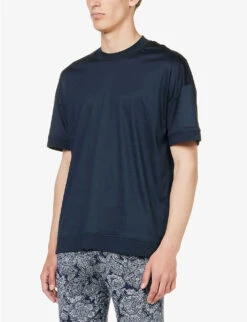 Crewneck Short-sleeved Cotton-jersey T-shirt -Gentlemen Style Shop R04161933 TWILIGHTBLUE ALT02