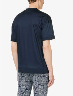 Crewneck Short-sleeved Cotton-jersey T-shirt -Gentlemen Style Shop R04161933 TWILIGHTBLUE ALT03