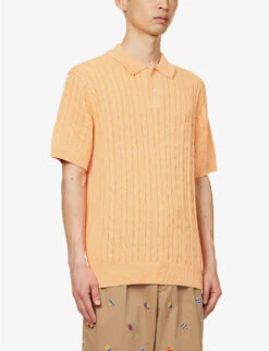 Cable-knit Short-sleeved Linen And Cotton-blend Polo Shirt 8 Cable-knit Short-sleeved Linen And Cotton-blend Polo Shirt -Gentlemen Style Shop R04162307 ORANGE ALT02
