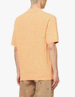 Cable-knit Short-sleeved Linen And Cotton-blend Polo Shirt 9 Cable-knit Short-sleeved Linen And Cotton-blend Polo Shirt -Gentlemen Style Shop R04162307 ORANGE ALT03
