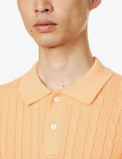 Cable-knit Short-sleeved Linen And Cotton-blend Polo Shirt 10 Cable-knit Short-sleeved Linen And Cotton-blend Polo Shirt -Gentlemen Style Shop R04162307 ORANGE ALT04