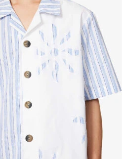 Sun Contrast-panel Relaxed-fit Cotton-blend Shirt 12 Sun Contrast-panel Relaxed-fit Cotton-blend Shirt -Gentlemen Style Shop R04162401 WHITEBLUE ALT04