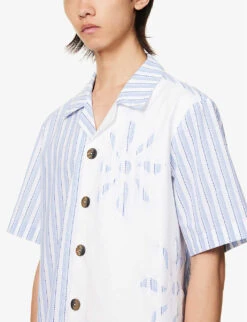 Sun Contrast-panel Relaxed-fit Cotton-blend Shirt 13 Sun Contrast-panel Relaxed-fit Cotton-blend Shirt -Gentlemen Style Shop R04162401 WHITEBLUE ALT05