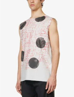 Raf Simons Abstract-print Raw-hem Sleeveless Cotton T-shirt -Gentlemen Style Shop R04163723 PEARL ALT02