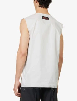 Raf Simons Abstract-print Raw-hem Sleeveless Cotton T-shirt -Gentlemen Style Shop R04163723 PEARL ALT03