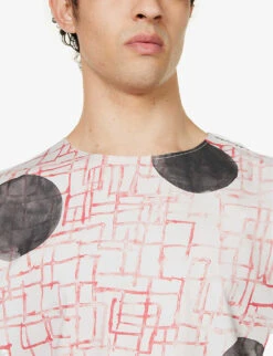 Raf Simons Abstract-print Raw-hem Sleeveless Cotton T-shirt -Gentlemen Style Shop R04163723 PEARL ALT04