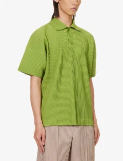 Pleated Relaxed-fit Knitted Polo Shirt 9 Pleated Relaxed-fit Knitted Polo Shirt -Gentlemen Style Shop R04163791 LEAFGREEN ALT02