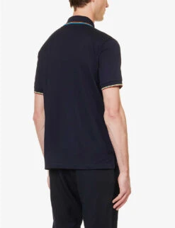 PAUL SMITH Striped-trim Half-zip Cotton-piqué Polo Shirt -Gentlemen Style Shop R04165117 VERYDARKNAVY ALT03